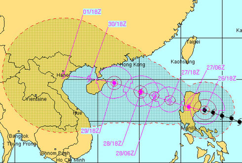 Storm Nesat is strong at level 13 into the South China Sea