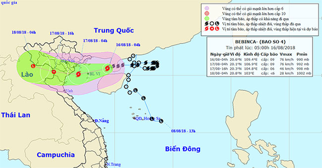 Storm No. 4 increased to level 11, entering the Gulf of Tonkin