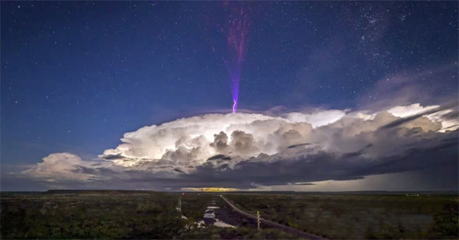 Strange purple lightning on the cloud in Australia