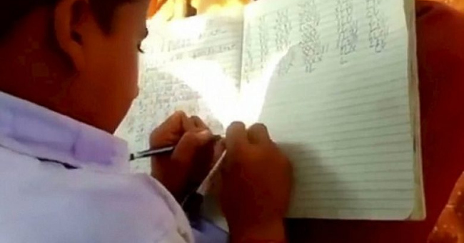 Strangely, the school has all students writing with two hands