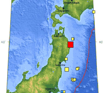 Strong earthquake in northeastern Japan
