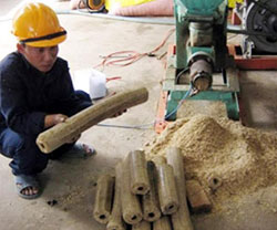 Successful production of rice husk firewood