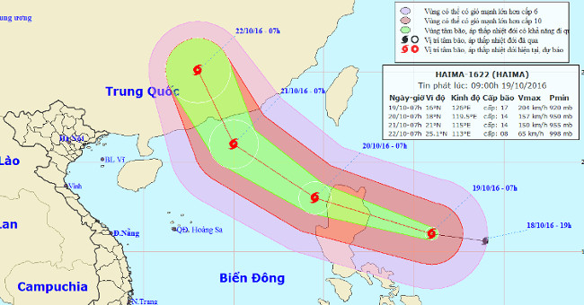 Super typhoon Haima jumped above level 17, moving rapidly into the South China Sea