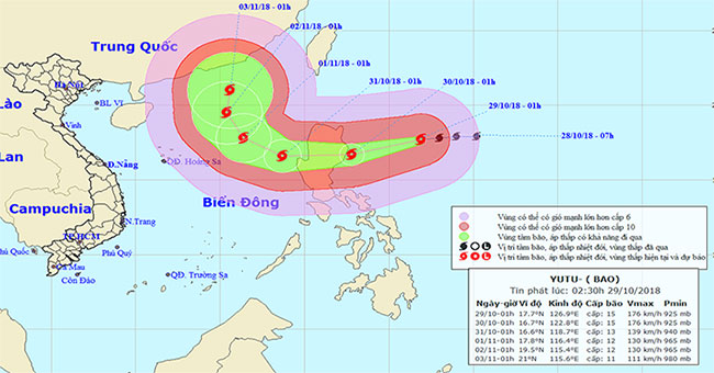 Super typhoon Yutu jerked on level 17, very near the East Sea
