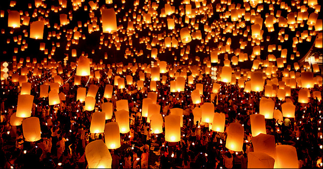 Surprised watching the festival of beautiful sky lights than in Thailand
