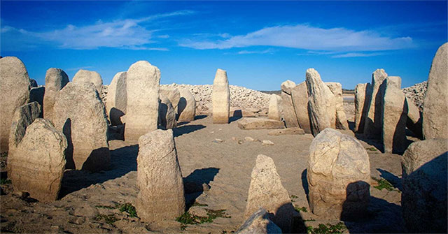 The 5,000-year-old megalithic monument sticks out under the lake after the drought