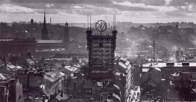 The ancient tower in the heart of the city hung over 5,500 telephone wires