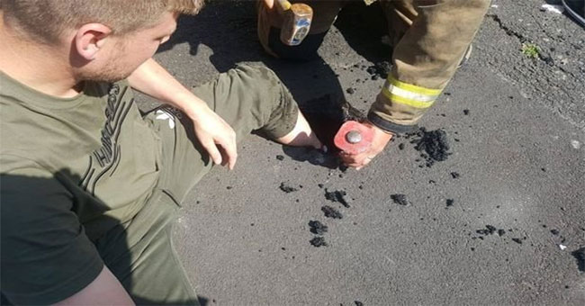 The asphalt road melted
