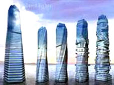 The building bends in the wind