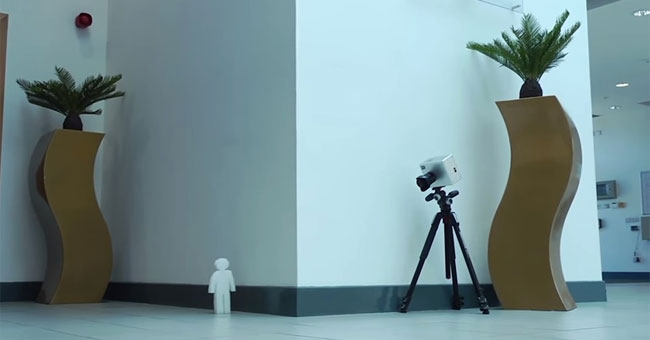 The camera can look bent over the corner of the wall