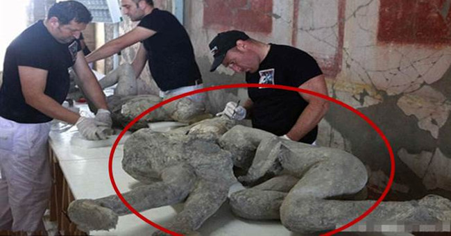The couple is buried by volcanic lava, not separated after thousands of years