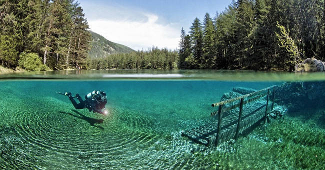 The dry park turns into a beautiful lake in the summer