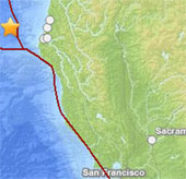 The earthquake is 6.9 degrees off California