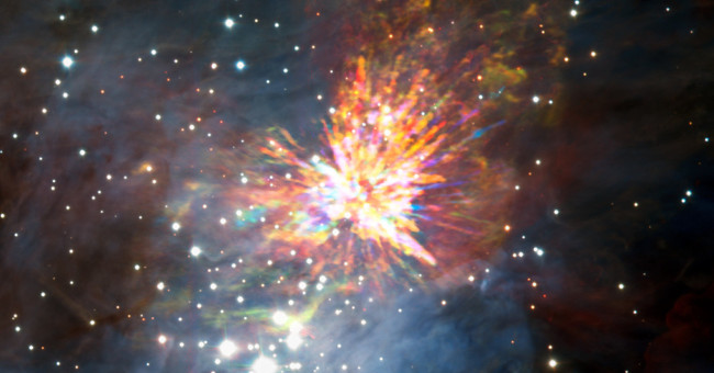 The explosion of cosmic light was struck by two young stars
