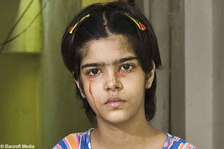The girl bleeds herself