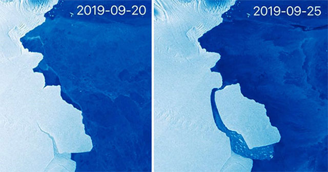 The ice is as big as London in 'wobbly teeth' apart from Antarctica