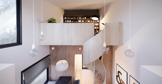 The idea of ​​the house of a bird's nest hovering over a cliff