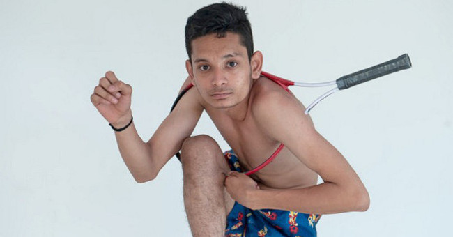 The Indian boy has a flexible body like rubber, 360 degrees of his shoulders and a 180-degree neck
