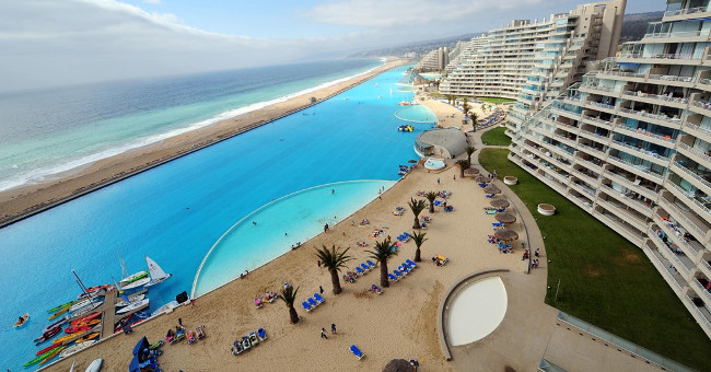 The largest swimming pool in the world is overflowing with sailing