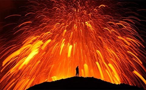The majestic volcanic eruption scene