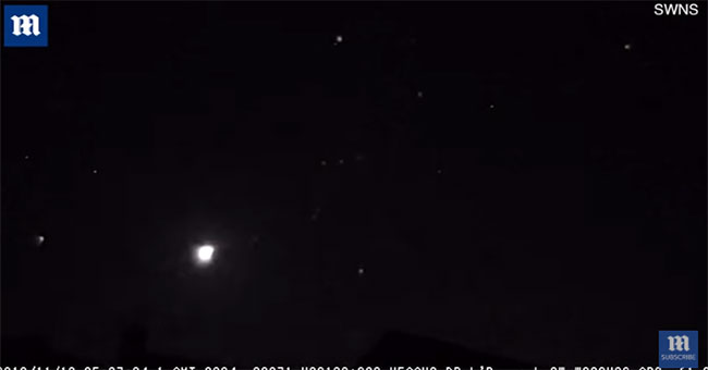 The meteor glows like a fireball in the English sky