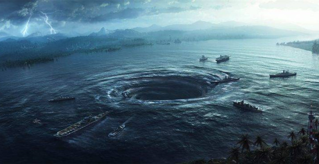 The mysterious double whirlpool mystery sucks sea creatures on the ocean