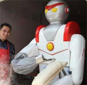The robot cooks noodles