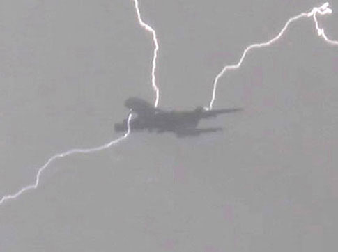 The scene of super hero A380 is hit by lightning