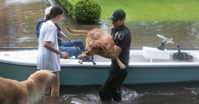 The scene of terrible flooding in the United States after the typhoon Harvey landed