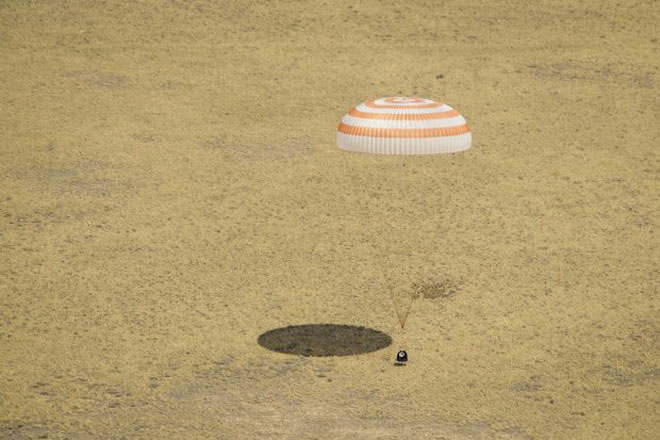 The Soyuz spacecraft brought three astronauts back to Earth