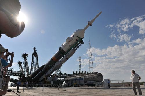 The Soyuz spacecraft is about to take off