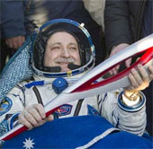 The Soyuz spacecraft returned safely to the Olympic torch