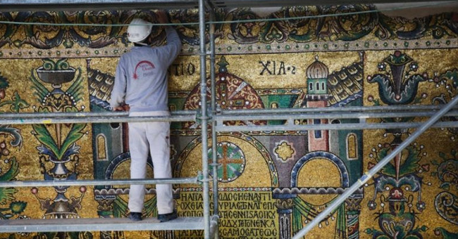 The statue is hidden under the walls of the 1,600-year-old church