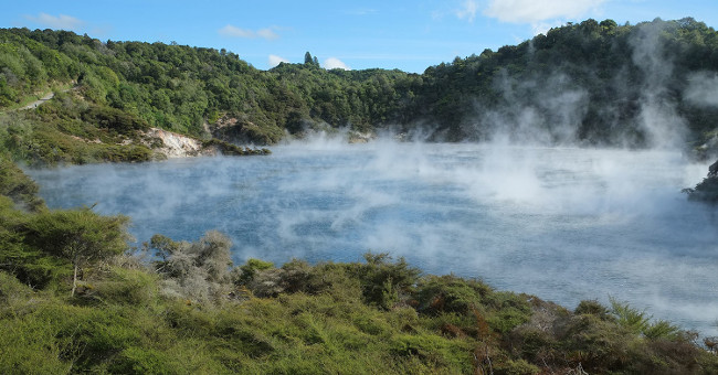 The strange lake all year round boiled and fumed