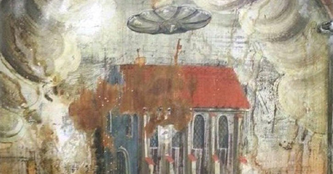The strange picture is a UFO on a 400-year-old mural