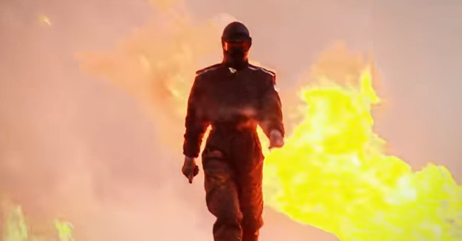 The suit allows the Russian girl to walk through explosions like superheroes