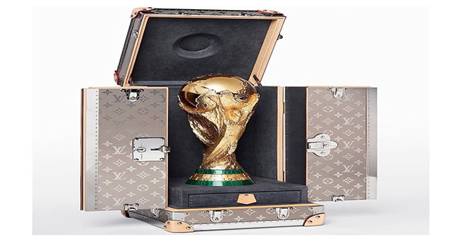 The suitcase with the World Cup trophy is made of expensive material
