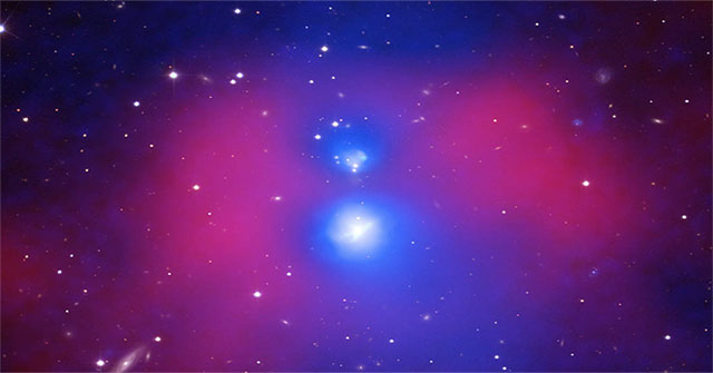 The two groups of galaxies are 100 trillion times the mass of the Sun
