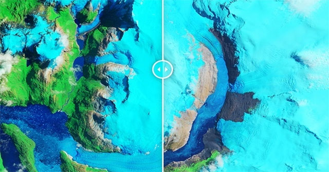 The world's fastest melting glaciers through satellite images 30 years apart
