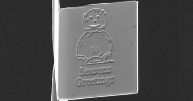 The world's smallest Christmas card is only half a strand of hair