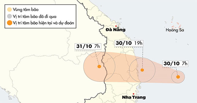 This evening, storm No. 5 landed on land from Quang Ngai to Khanh Hoa