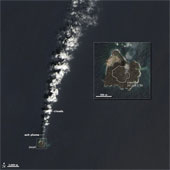 Two islands formed by volcanoes form one