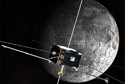 Two twin satellites Artemis in the moon's orbit