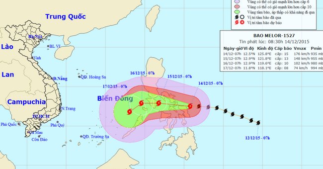 Typhoon Melor with the strongest winds of 185km / h towards the East Sea