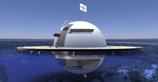 UFO house floating in the ocean