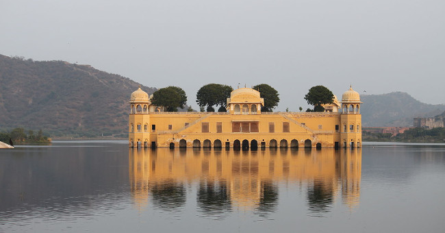 Unique architecture of the semi-submersible palace floating on the lake