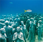 Unique look of the underwater museum of Cancun