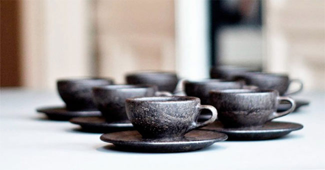 Unique process of producing cups of coffee from the main ... coffee grounds discarded