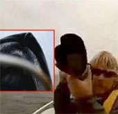 Video: Blue whale wearing the whole boat jutting out of the water