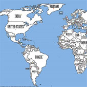 Vietnam moves to the Arctic if the world is rearranged according to population